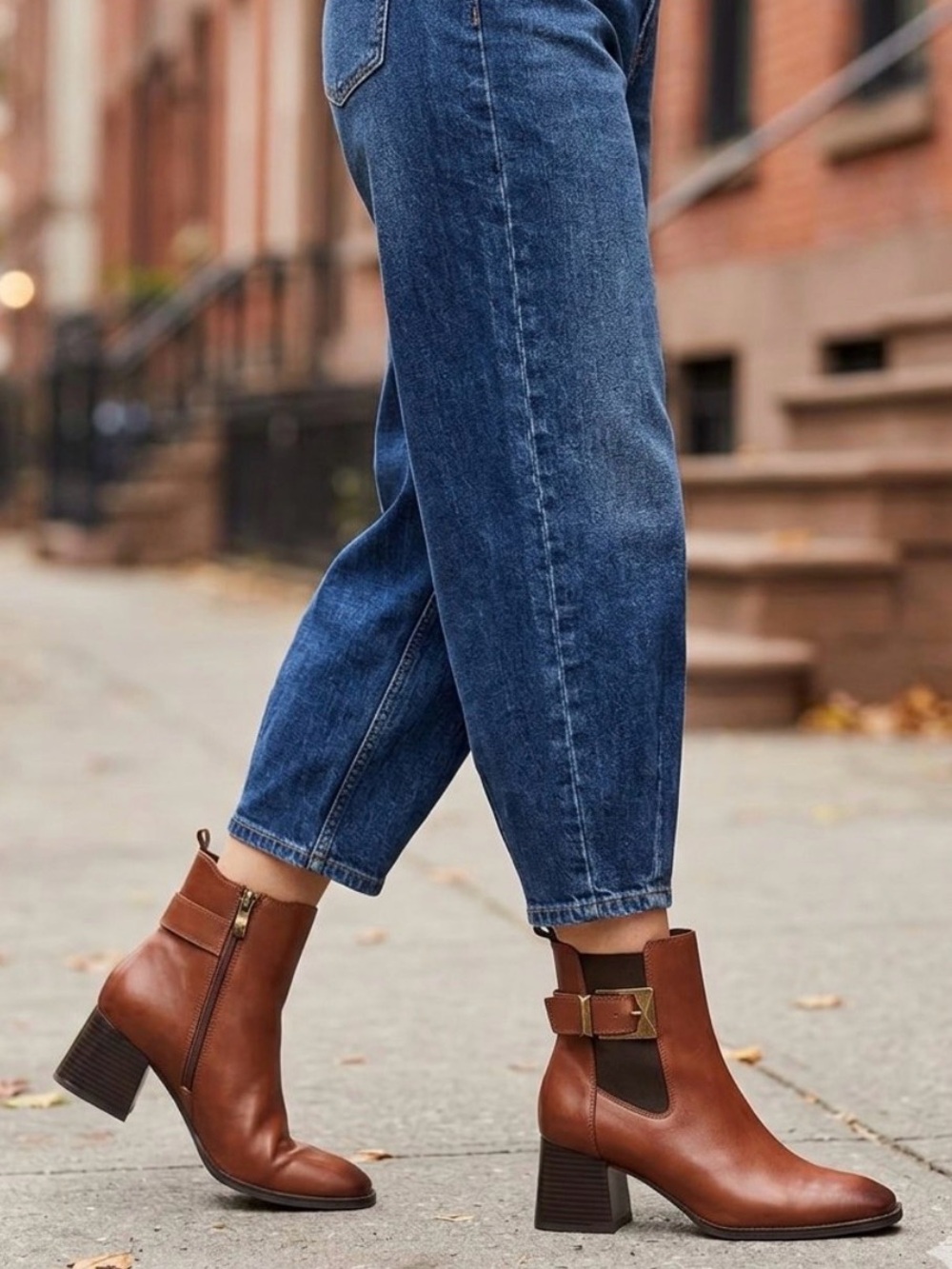 NEW Caprice Italian Leather Square Toe Cognac Booties Sz 36
